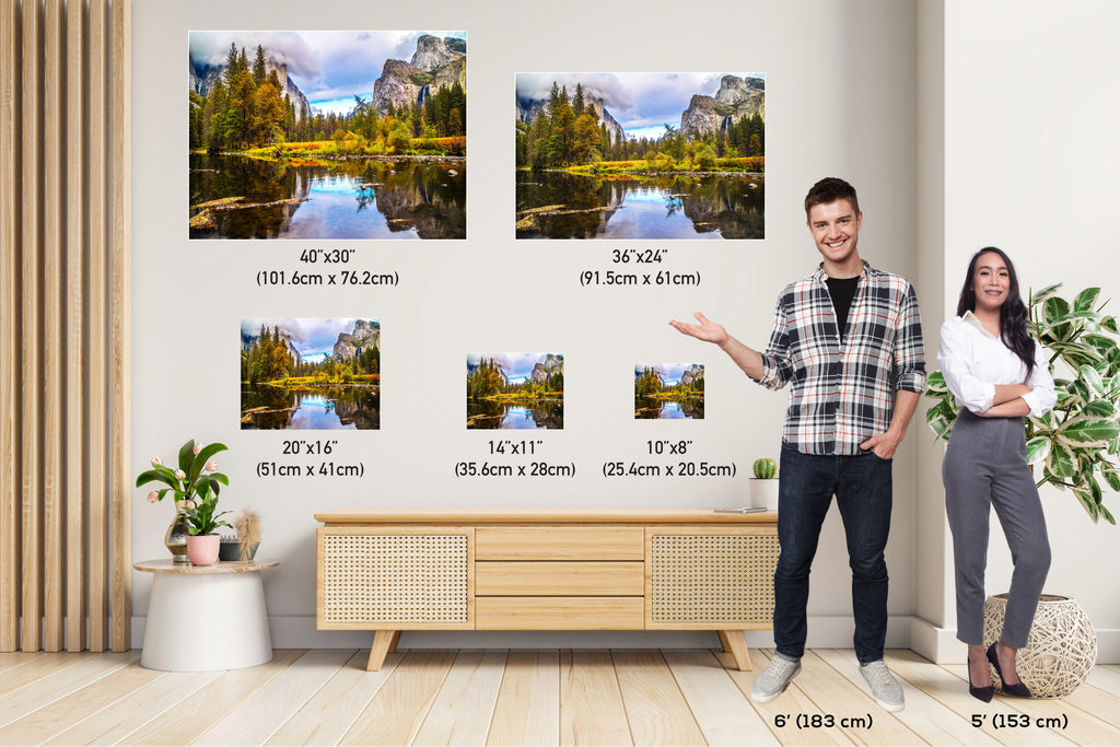 Yosemite Autumn Wall Art – Stormy Valley View Photography with Fall Colors Decor