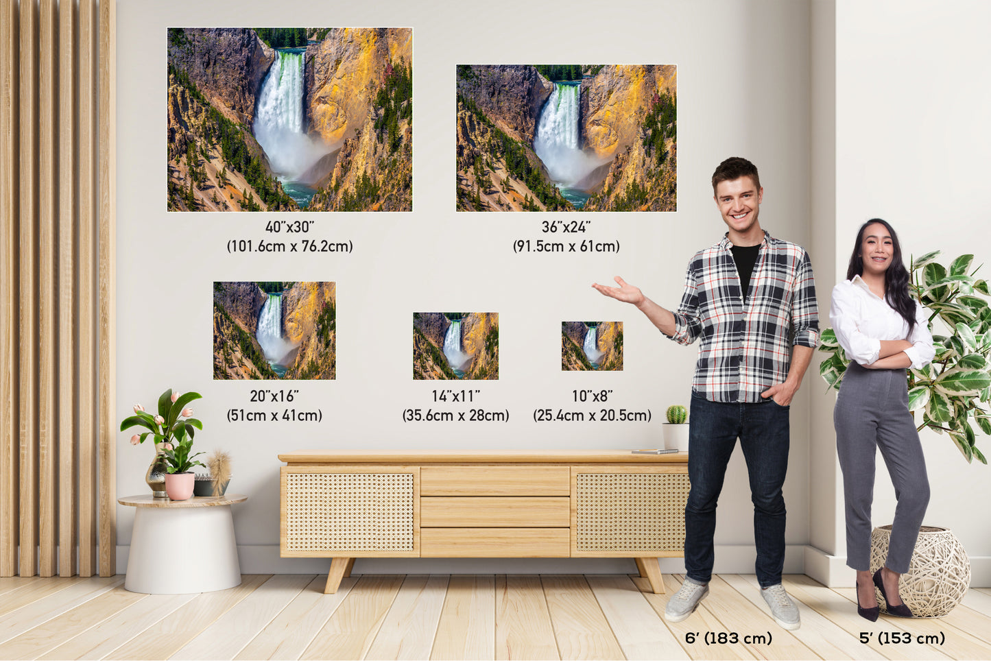 Waterfall Symphony: Lower Falls of the Yellowstone River Photography National Park Wall Art Canvas Print