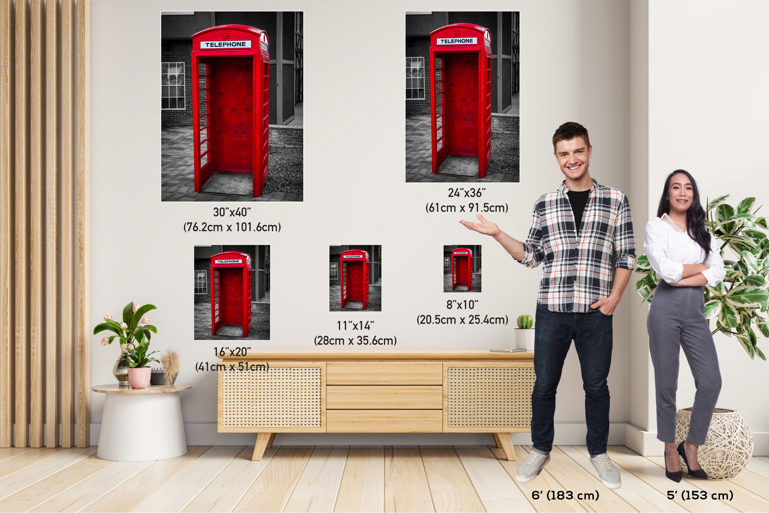 Red Phone Booth Classic English Telephone Box Photography Wall Art