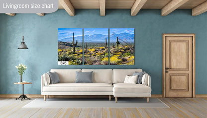 Nature's Contrast: Yellow Desert Cactus Saguaro National Park Wall Art Photography