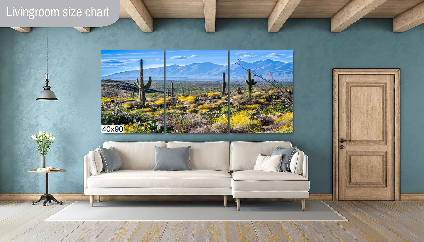 Nature's Contrast: Yellow Desert Cactus Saguaro National Park Wall Art Photography