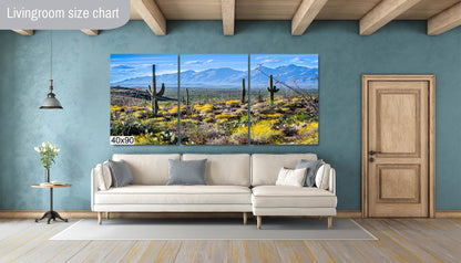 Nature's Contrast: Yellow Desert Cactus Saguaro National Park Wall Art Photography