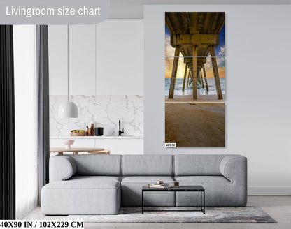 Pier Perspective: View Underneath Johnny Mercer Pier Photography Canvas Print North Carolina Seascape Wall Art