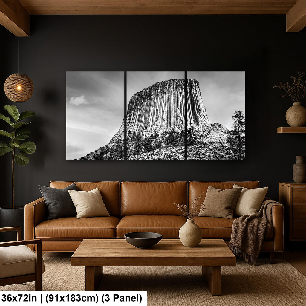 Basalt Monolith: Devils Tower Wyoming Black and White Photography Wall Art
