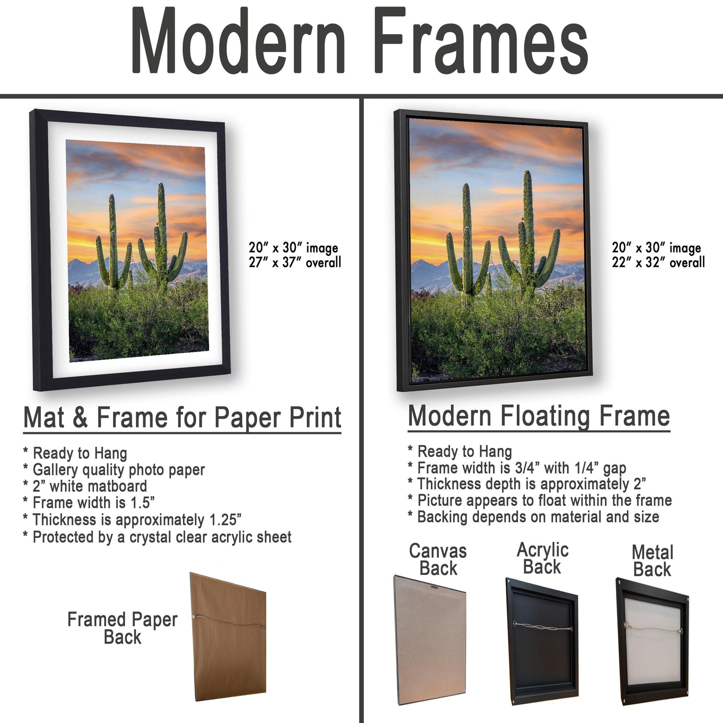 Desert Sunset with Giant Saguaros Photography Print, Tucson Arizona Wall Art, Southwest Landscape Decor