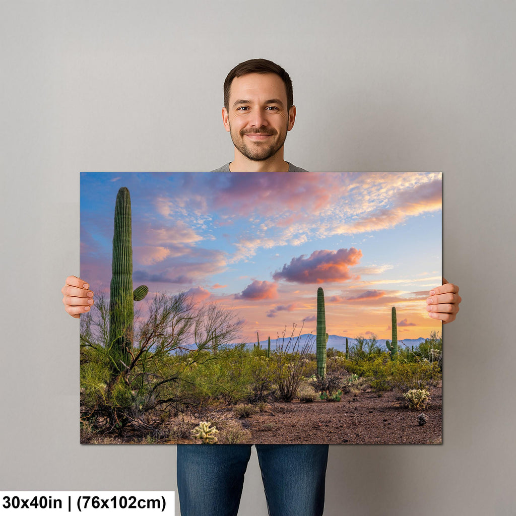 Sonoran Desert Sunset Photography Print, Saguaro Cactus Arizona Landscape, Tucson Mountain Wall Art, Southwest Home Decor