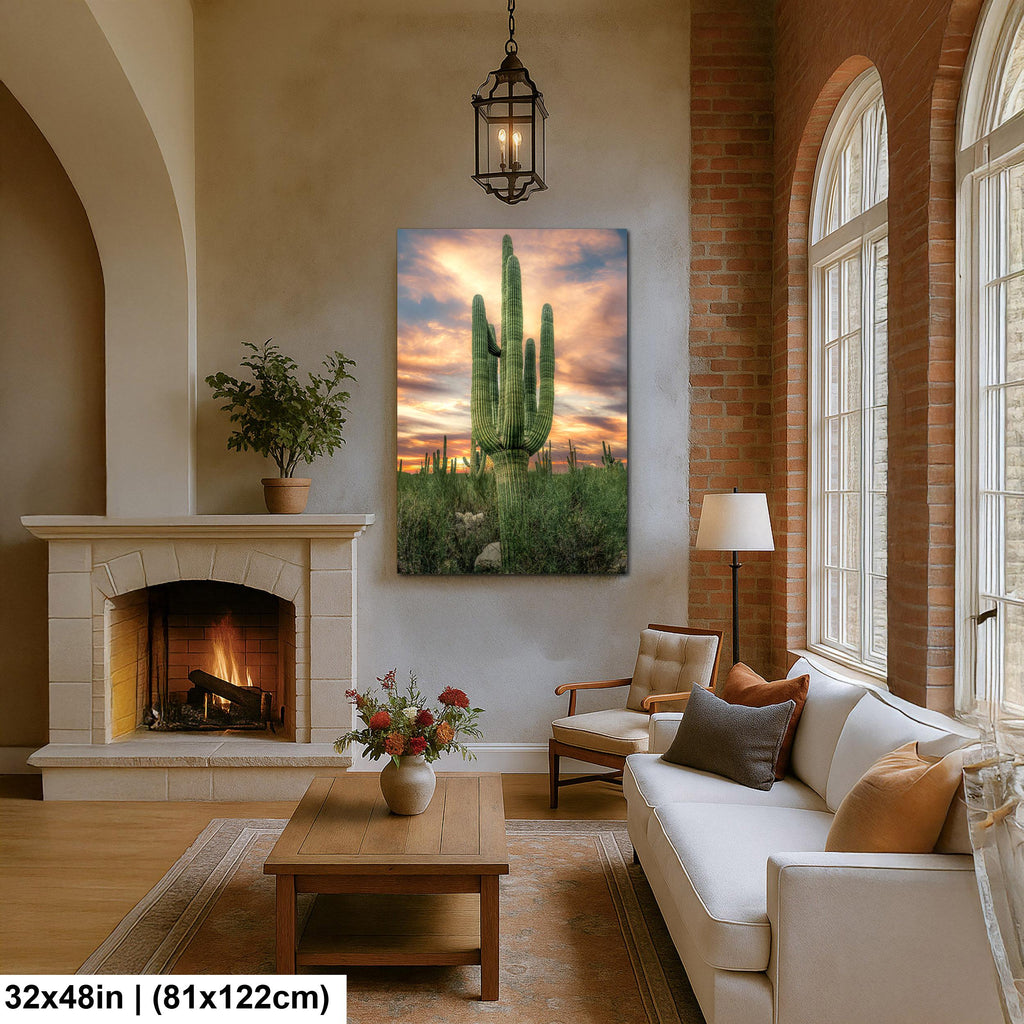 Towering Multi-Arm Saguaro at Sunset - Catalina State Park Tucson Arizona Sonoran Desert Photography Print