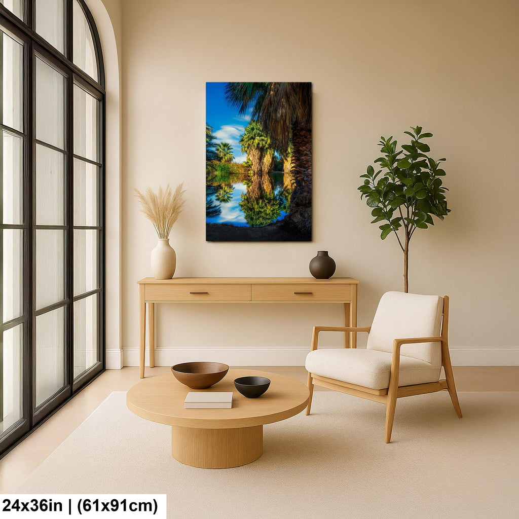 Oasis Reflections at California Hot Springs Palm Desert Photography Print, Desert Landscape Wall Art, Palm Tree Decor