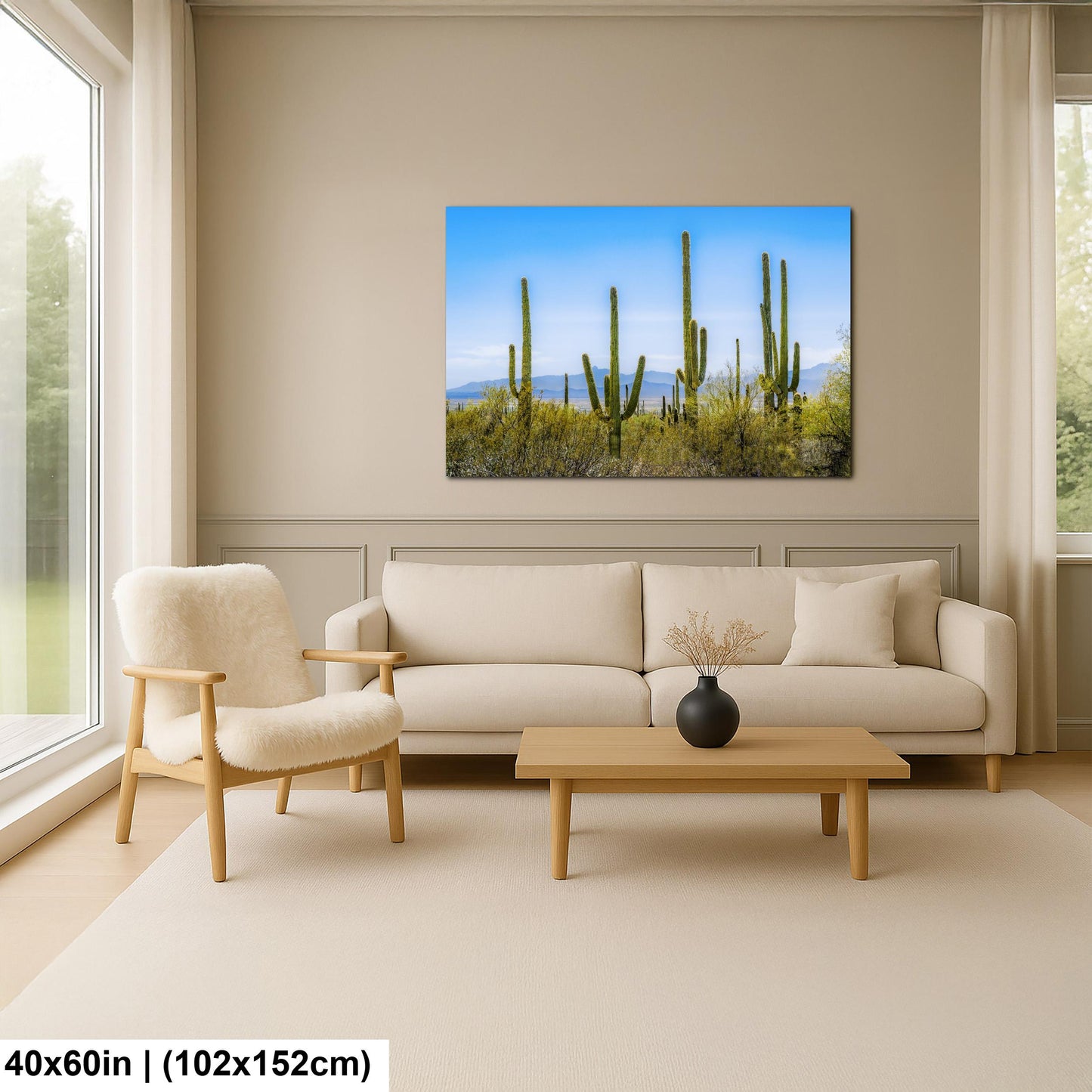 Panoramic Saguaro Desert Landscape, Tucson Arizona Photography Print, Southwest Wall Art, Cactus Decor, Desert Mountain View