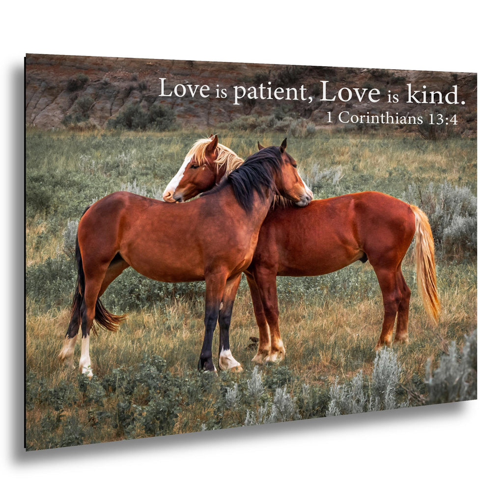1 Corinthians 13:4 Love Is Patient Love Is Kind Bible Quote, Wild Horses Photography Print, Christian Wall Decor