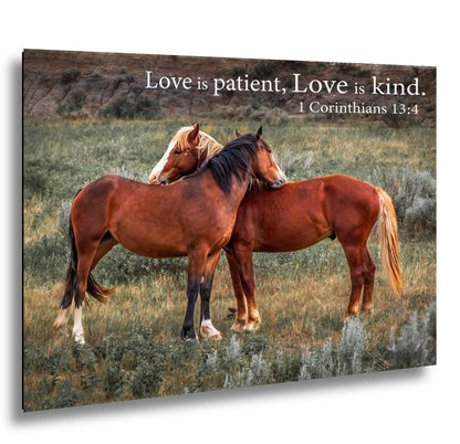 1 Corinthians 13:4 Love Is Patient Love Is Kind Bible Quote, Wild Horses Photography Print, Christian Wall Decor