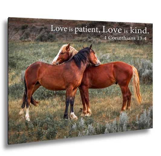 1 Corinthians 13:4 Love Is Patient Love Is Kind Bible Quote, Wild Horses Photography Print, Christian Wall Decor