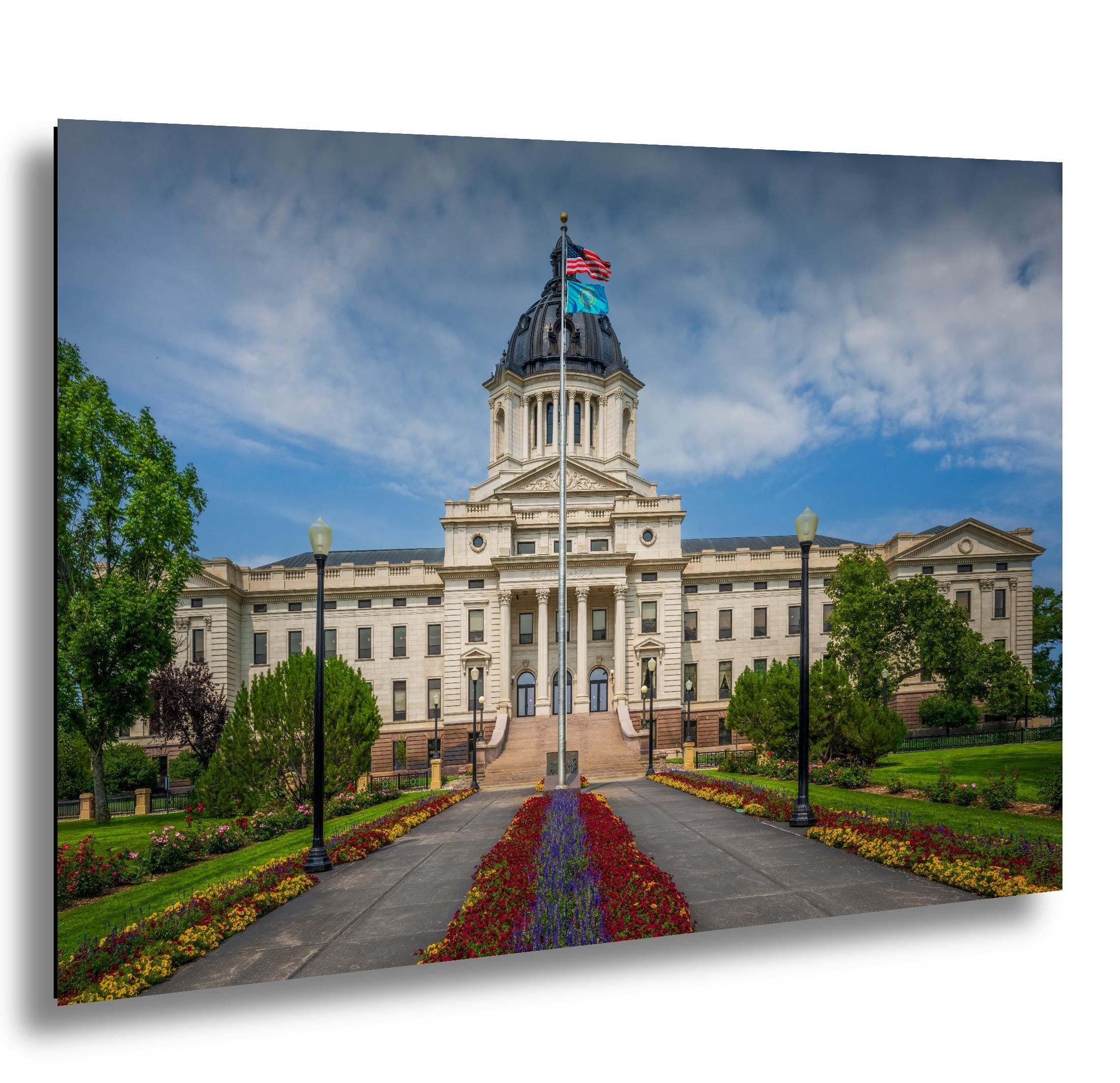 South Dakota Capitol Building Pierre SD, Flower Garden Flags Photography Wall Art