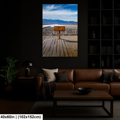 Badwater Basin Death Valley Photography Print, California Desert Landscape, Below Sea Level Sign, Mountain Wall Art