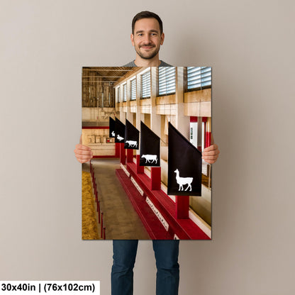 Arizona State Fair Livestock Barn Photography Print, Phoenix Agricultural Display, Red Exhibition Stalls, Farm Animal Signs