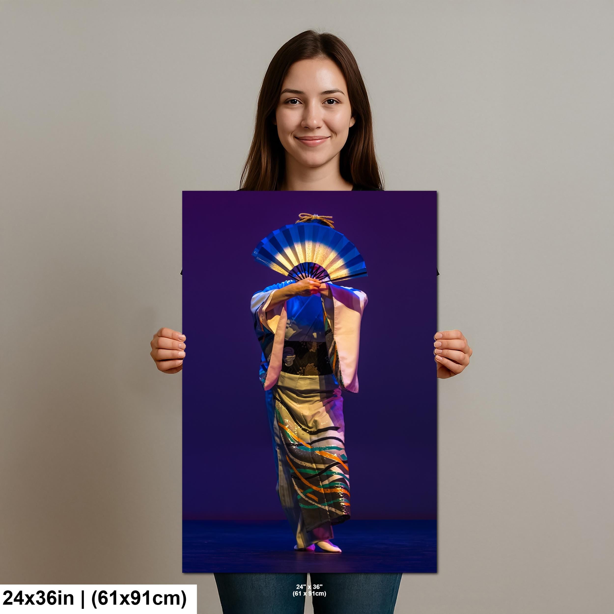 Taiko Odori Dance Print – Japanese Stage Art with Colorful Kimono & Fan