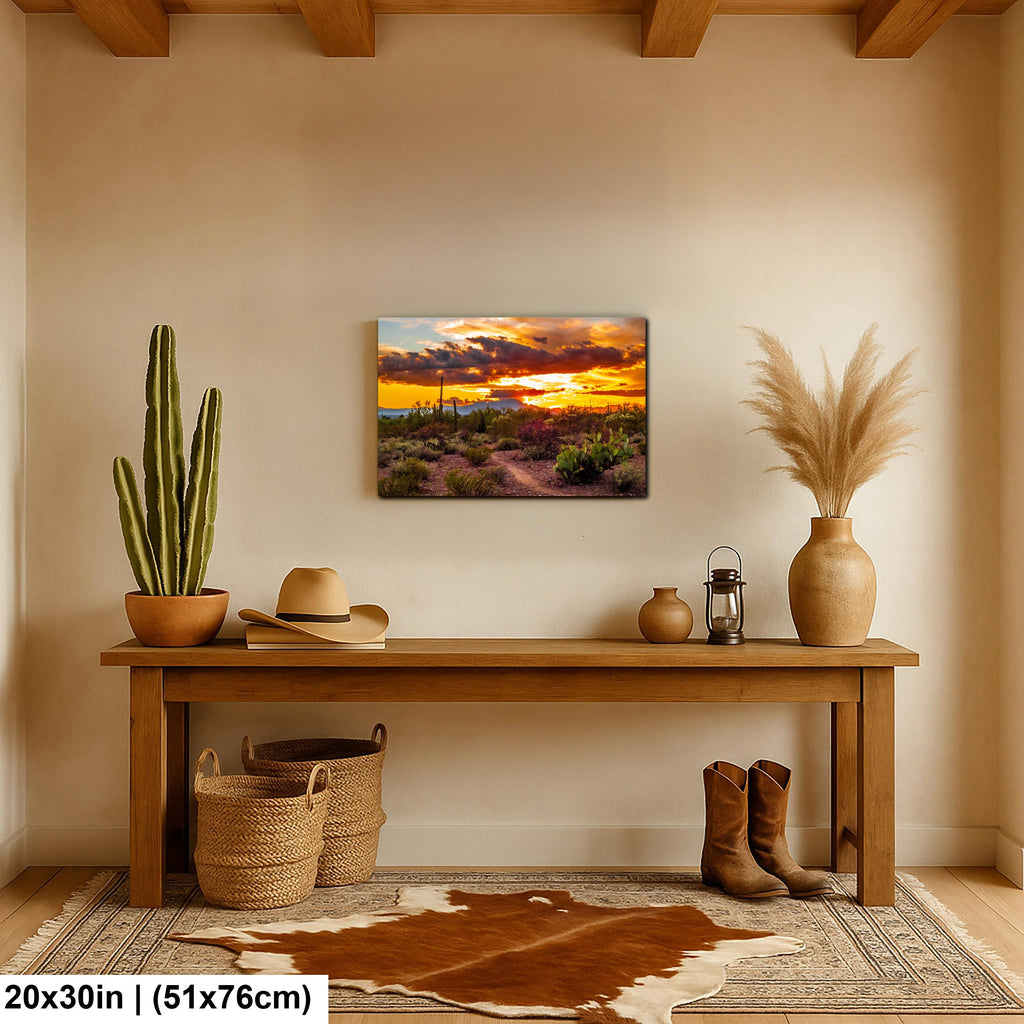 Fiery Sonoran Desert Sunset with Cactus, Tucson Mountain Park Arizona Photography Wall Art