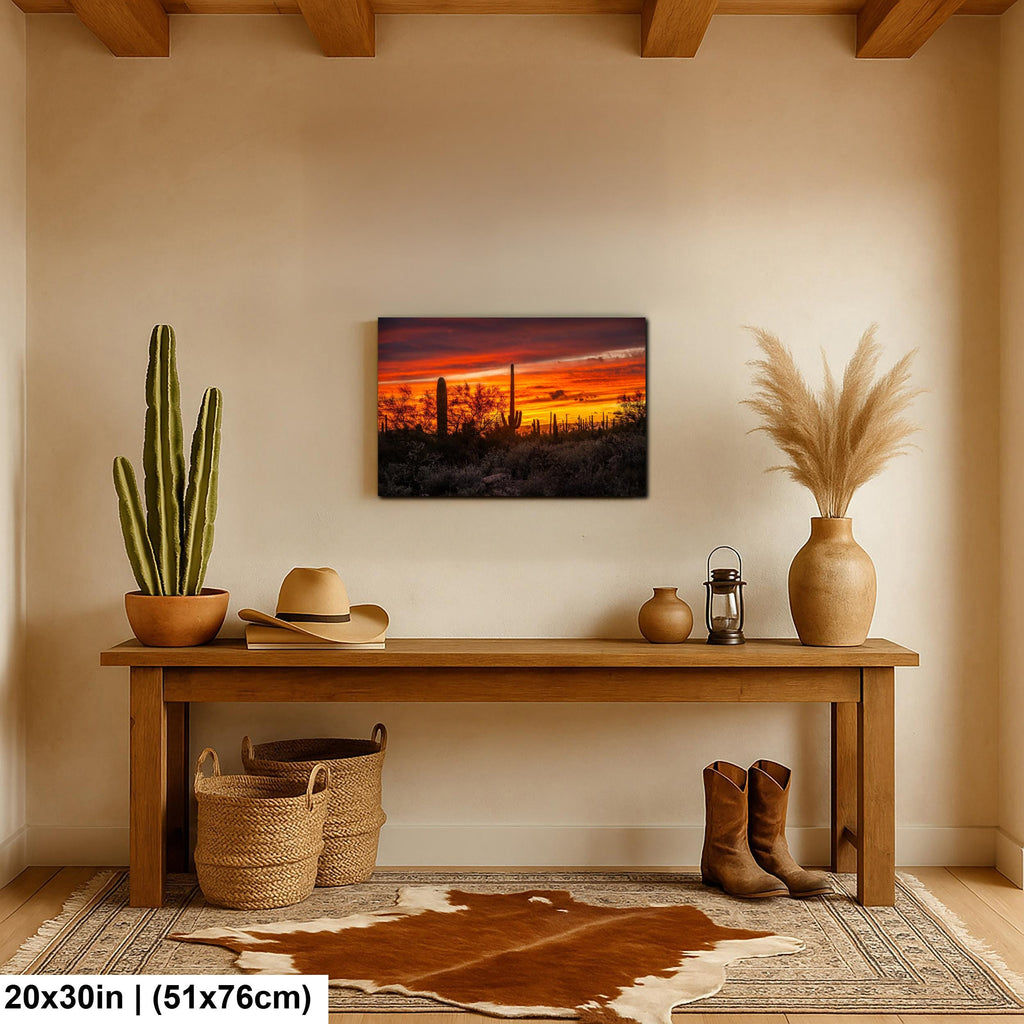 Gold Canyon Sunset Silhouettes, Hieroglyphic Trail Arizona Saguaro Cactus Desert Wall Art