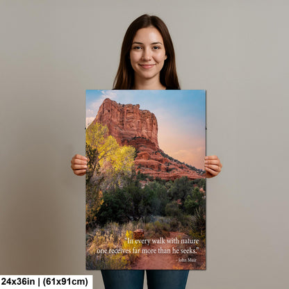 John Muir Inspirational Quote Wall Art for Calm and Reflection, Red Rock Nature Photography Print for Home or Office Decor