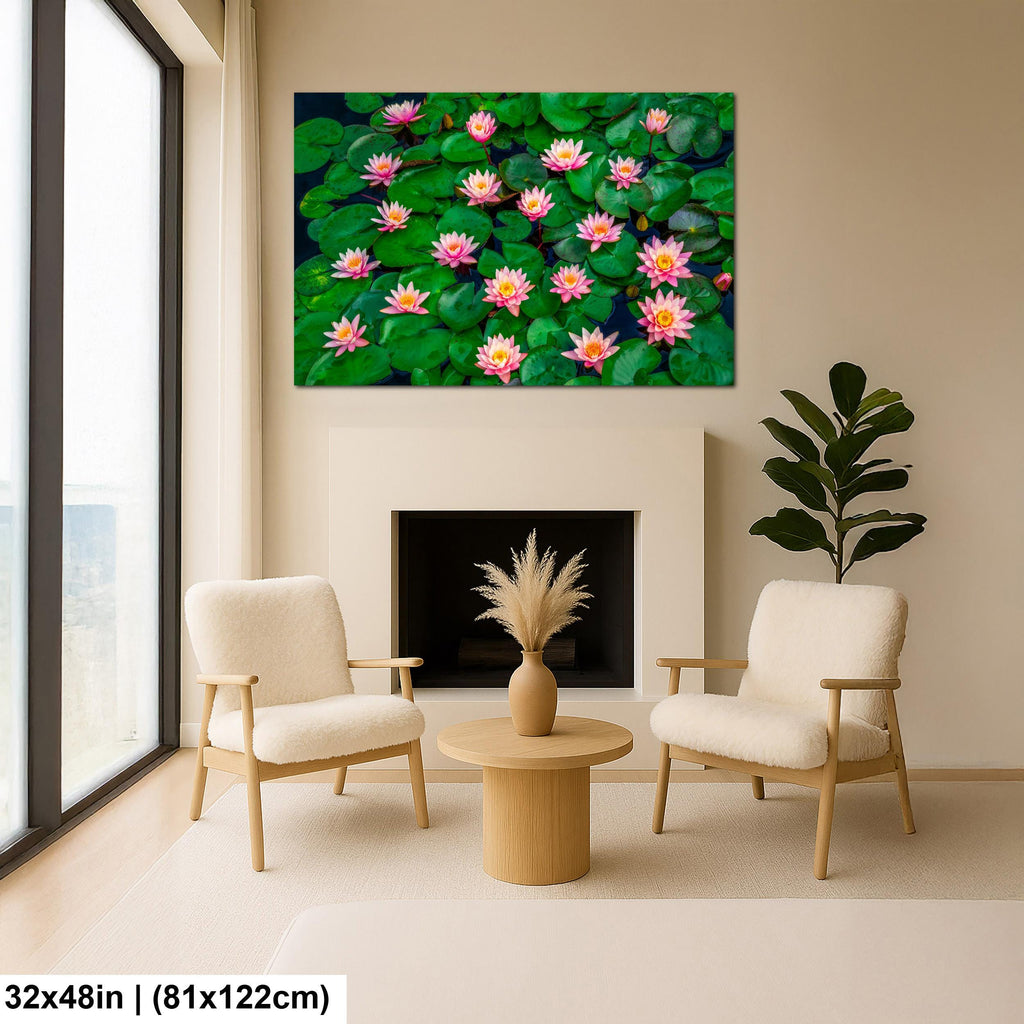 Pink Water Lilies: Botanical Flower Garden Pond Photography Wall Art Print
