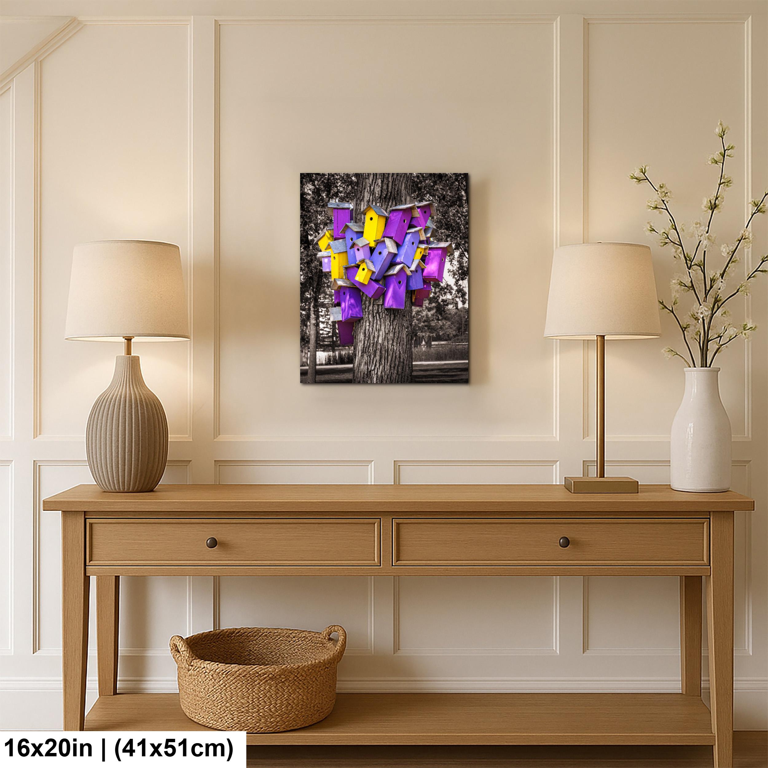 Colorful Birdhouse Cluster on Tree, Detroit Lakes Minnesota Fine Art Photography Print