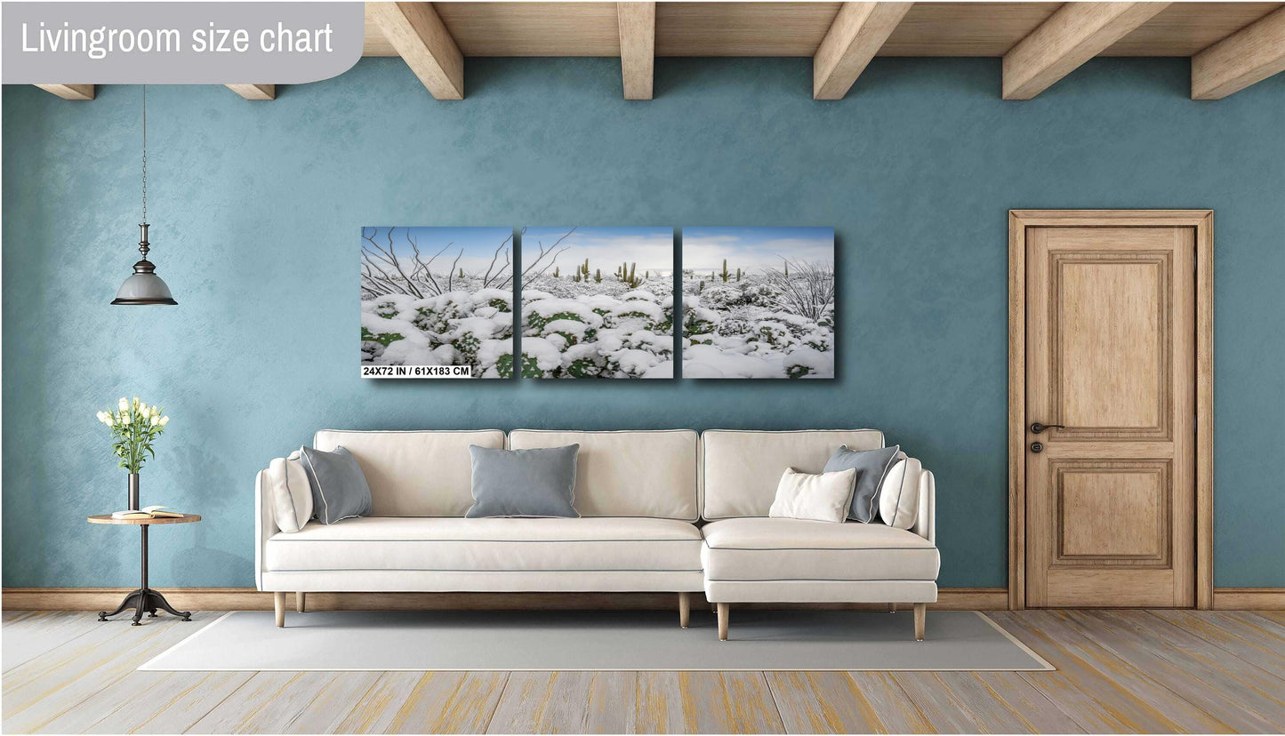 Saguaro Cactus Wall Art – Snowy Desert Print | Tucson Arizona Winter Decor