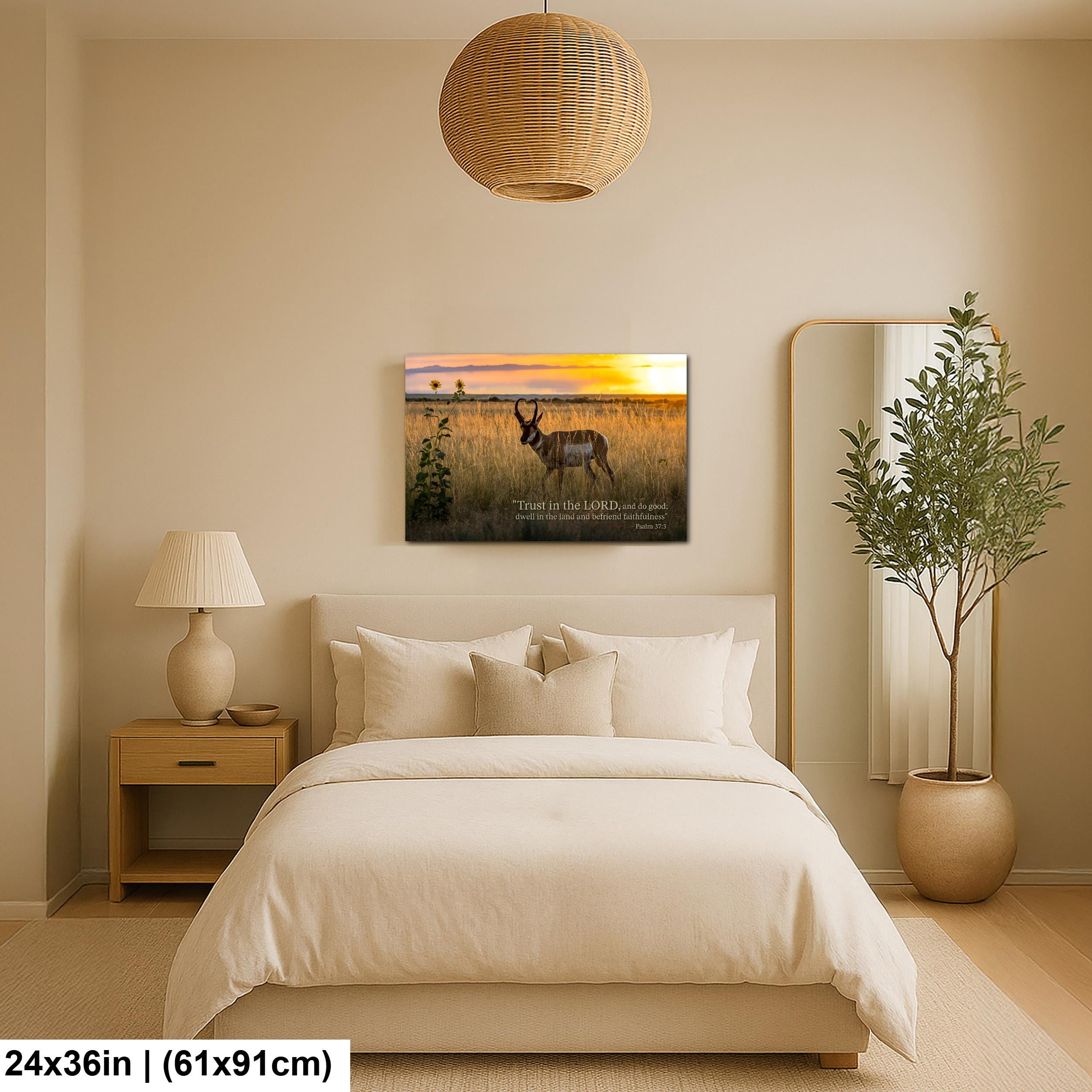 Christian Wall Art – Psalm 37:3 Inspirational Verse & Utah Sunset Landscape Print
