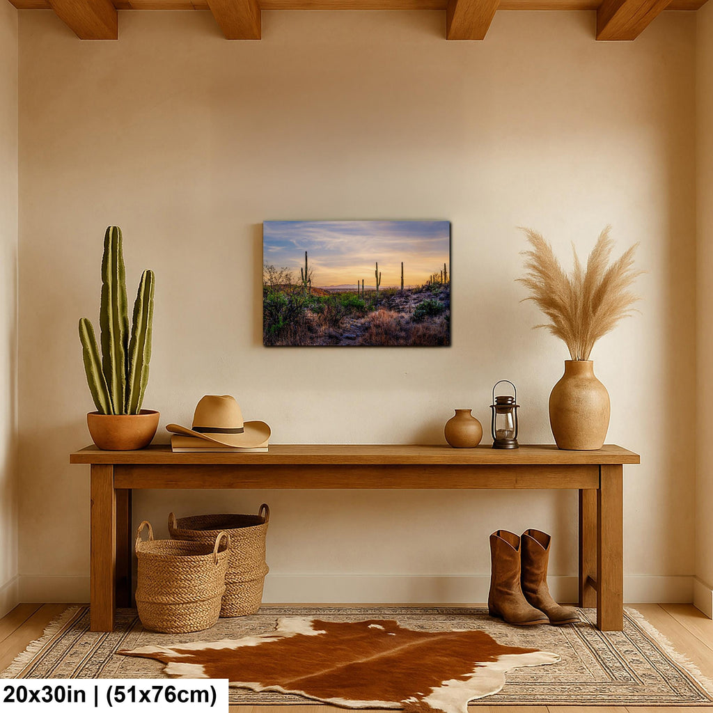 Sonoran Desert Valley Sunset with Saguaros - Saguaro National Park East Tucson Photography Print