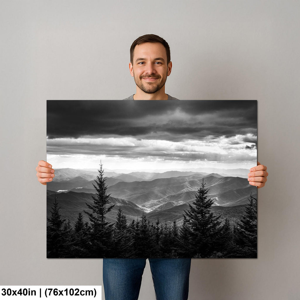 Dramatic Ridges in Monochrome, Great Smoky Mountains National Park Tennessee Black and White Photography Print