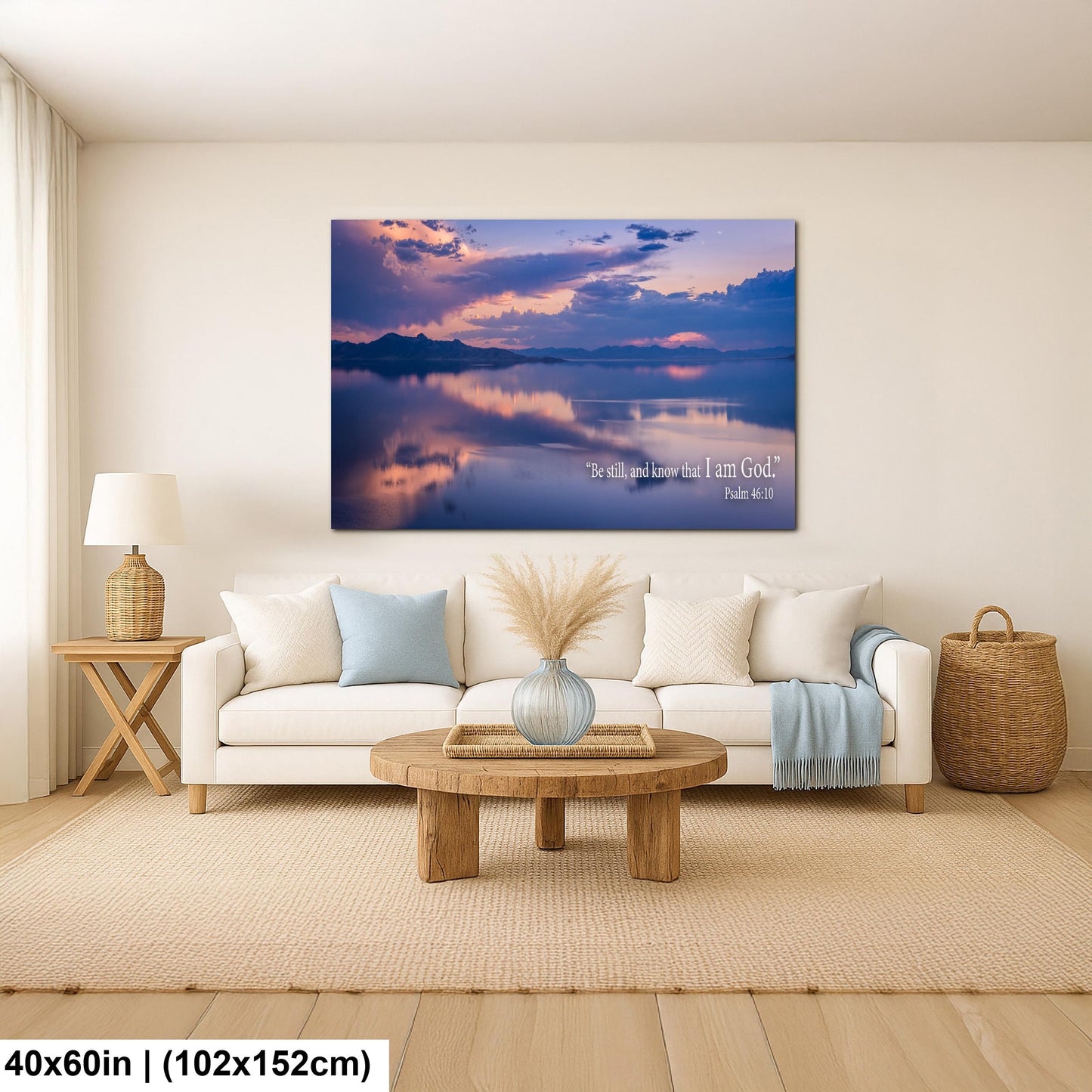Psalm 46:10 Be Still and Know That I Am God, Sunset Lake Photography Print, Christian Scripture Wall Decor