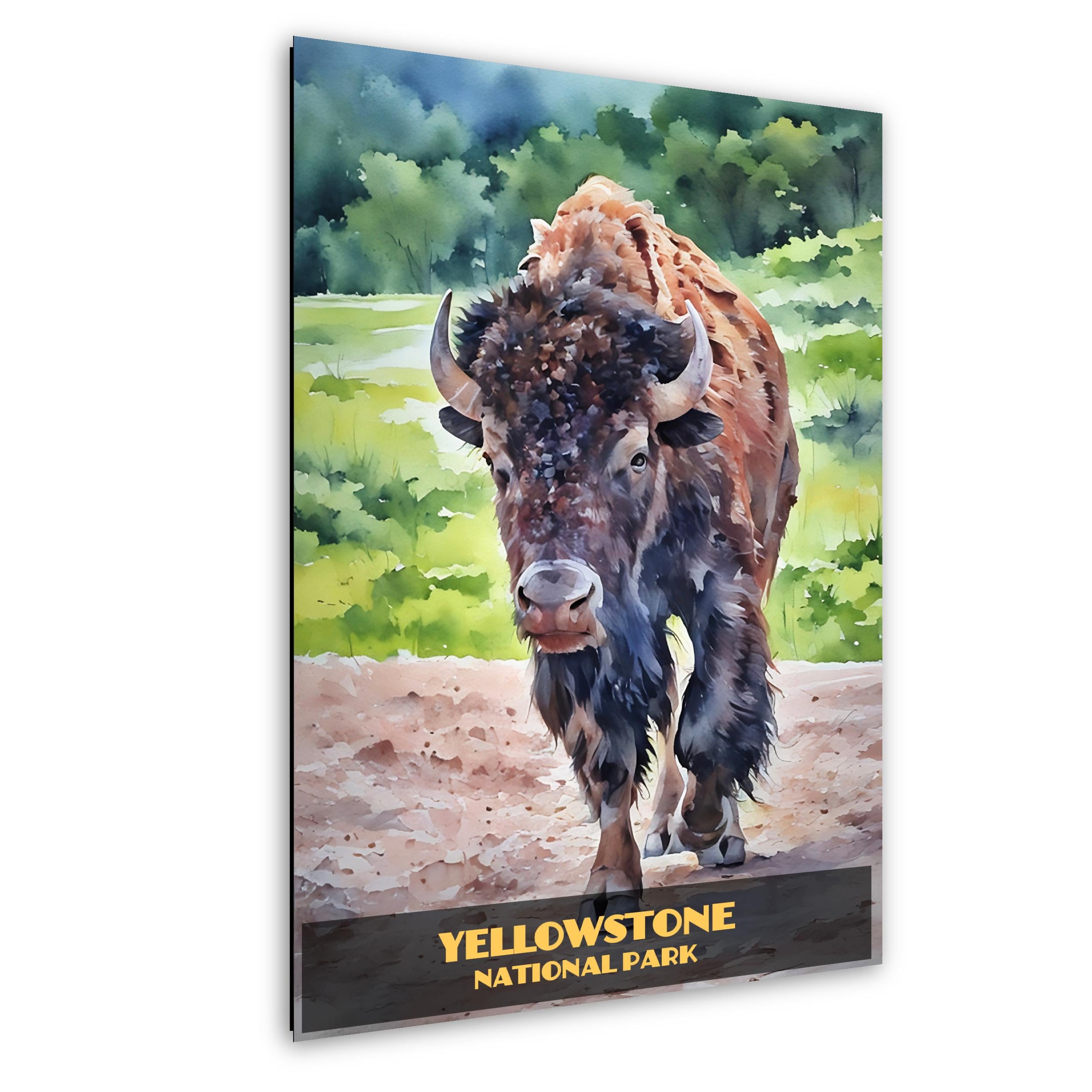Yellowstone Bison Watercolor Style: Wyoming Wildlife Photography Wall Art