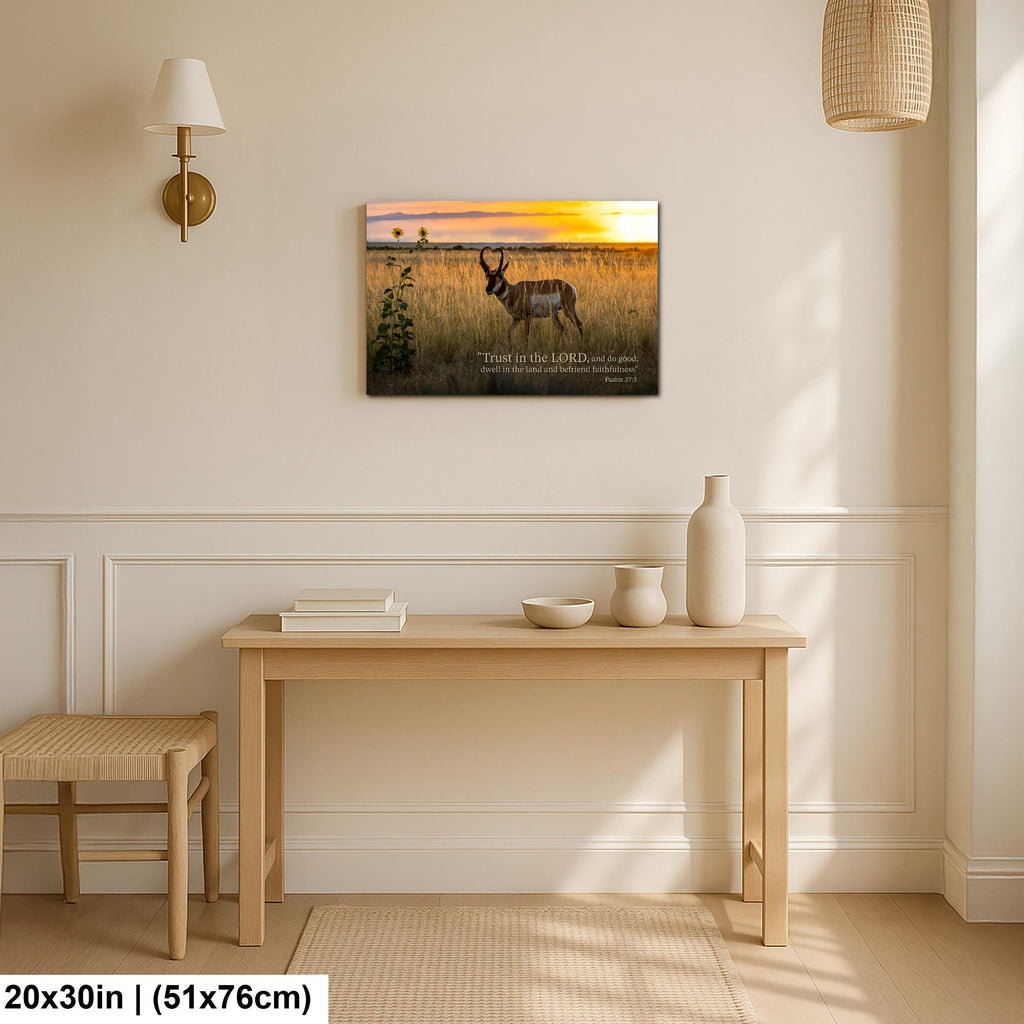 Christian Wall Art – Psalm 37:3 Inspirational Verse & Utah Sunset Landscape Print