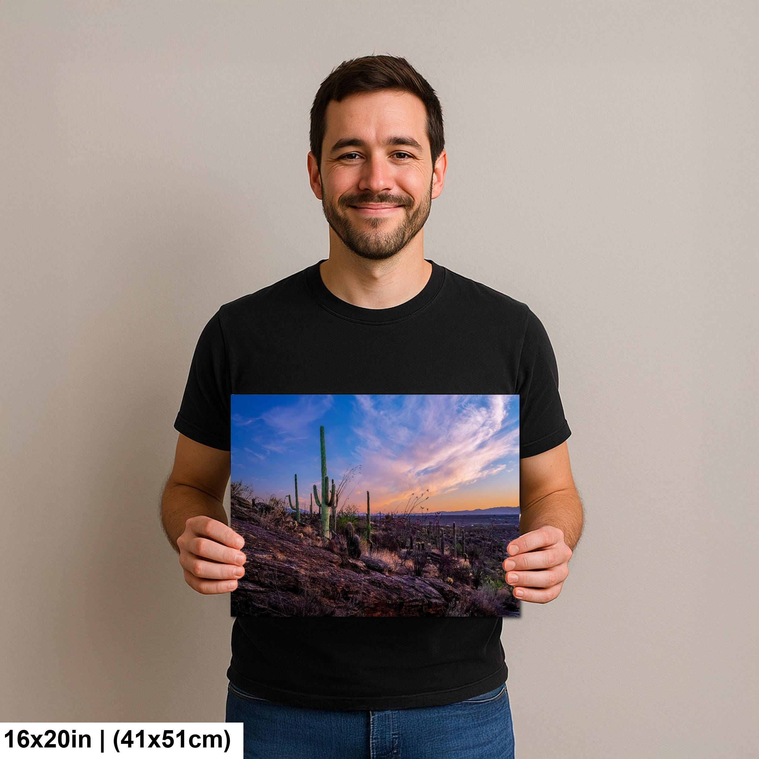 Rocky Sonoran Desert Hillside Sunset with Saguaros - Saguaro National Park East Tucson Photography Print