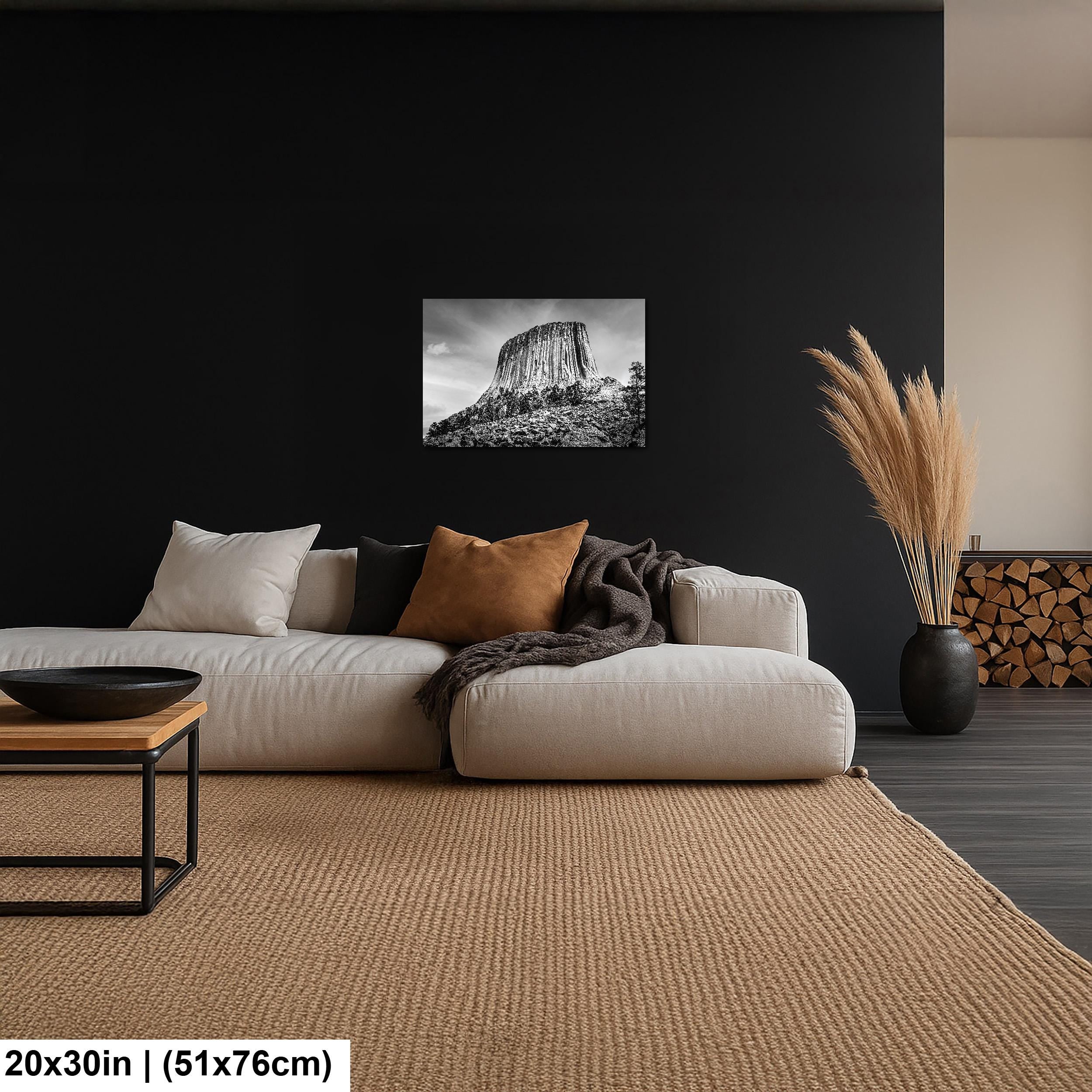 Basalt Monolith: Devils Tower Wyoming Black and White Photography Wall Art
