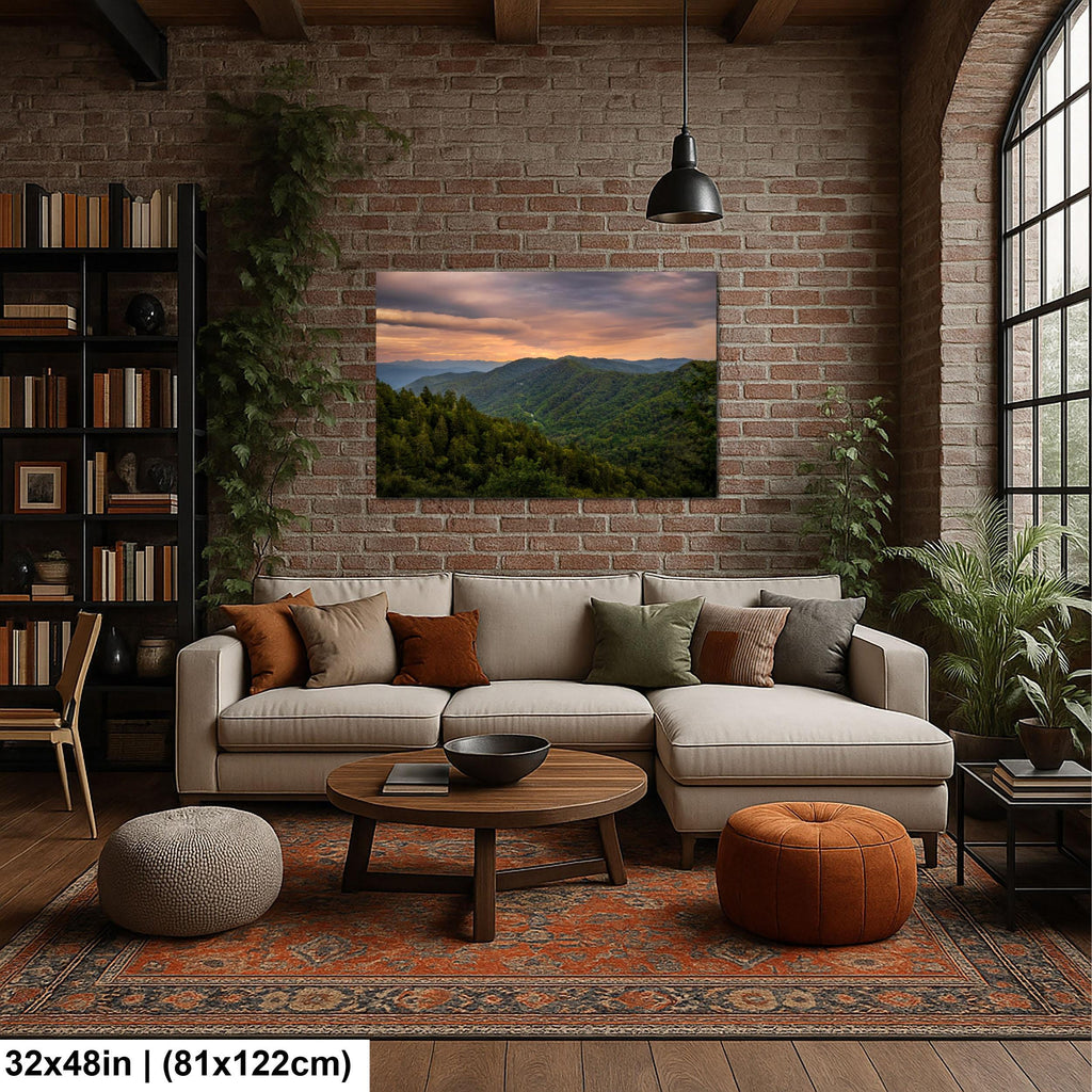 Great Smoky Mountains Golden Sunset Photography Print, Tennessee North Carolina Border, Layered Blue Ridge Wall Art