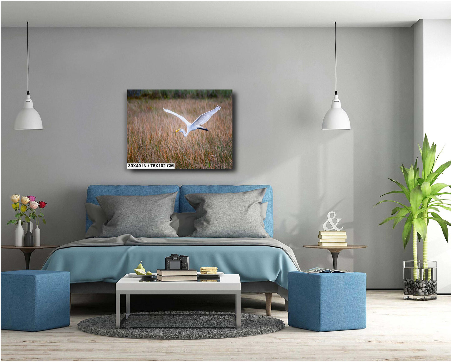 Everglades Egret In Flight: Great White Egret Everglades National Park Florida Print Wall Art Photography Aluminum/Acrylic/Metal/Canvas
