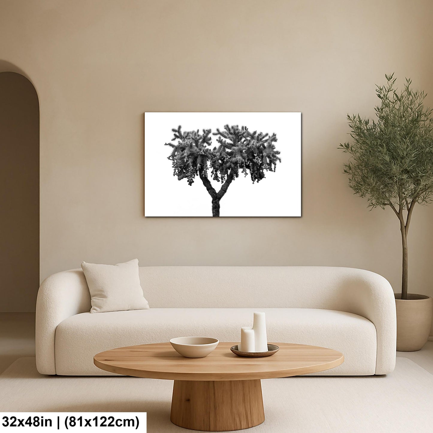 Black and White Cholla Cactus Print: Desert Minimalist Wall Decor
