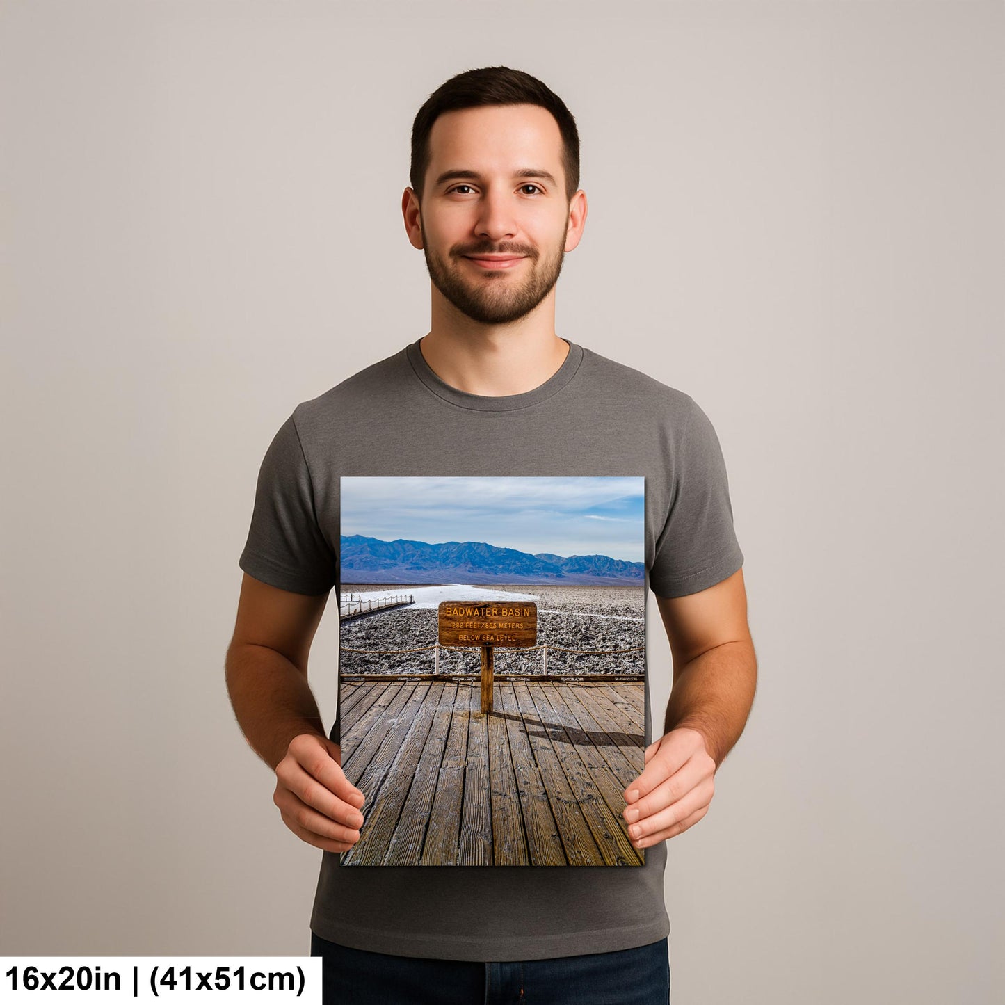 Badwater Basin Death Valley Photography Print, California Desert Landscape, Below Sea Level Sign, Mountain Wall Art