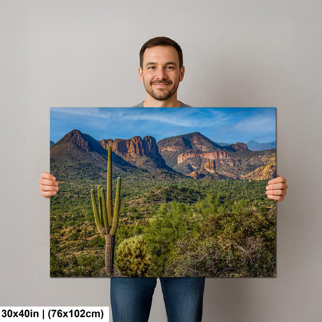 Lost Dutchman State Park Saguaro Overlooking Superstition Mountains Red Rock Cliffs - Apache Junction Arizona Photography Print