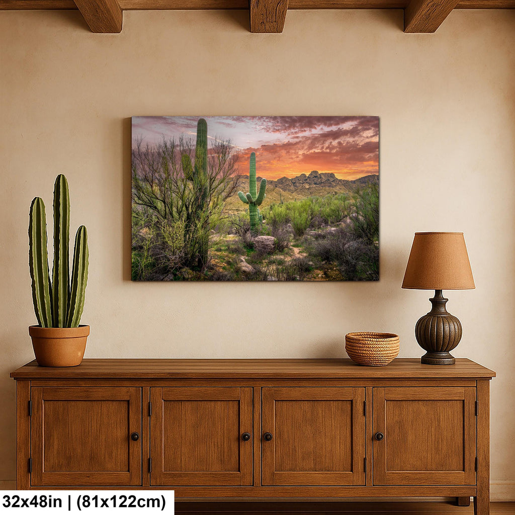 Sonoran Desert Sunset with Saguaros - Catalina State Park Tucson Arizona Photography Print