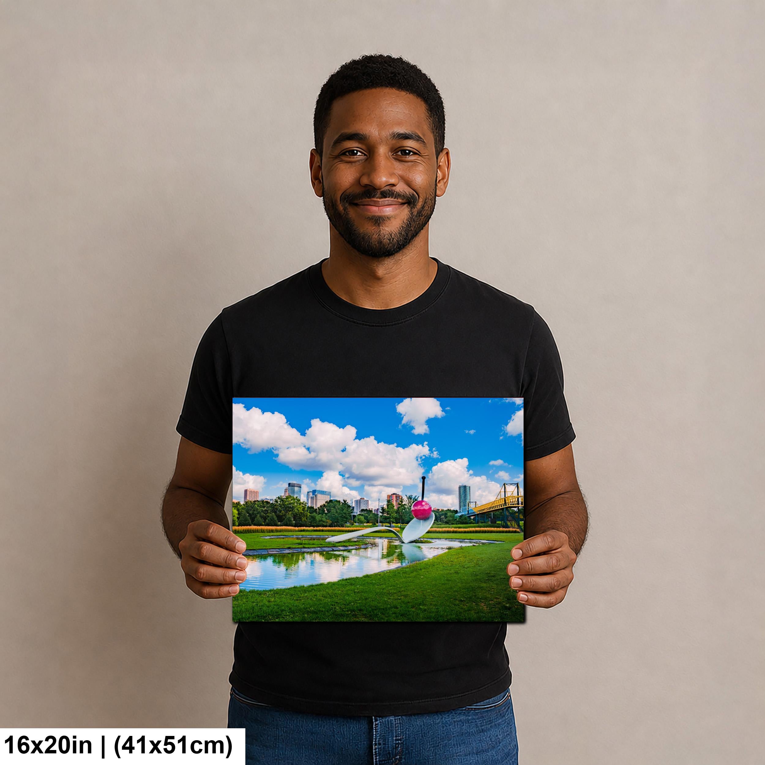 Spoonbridge and Cherry Sculpture Minneapolis Skyline Photography Print, Minnesota Walker Art Center, Modern Art Wall Decor