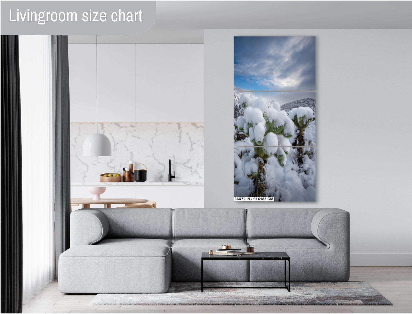 Saguaro Cactus Wall Art - Snow Cactus Print | Desert Landscape Art Canvas Decor