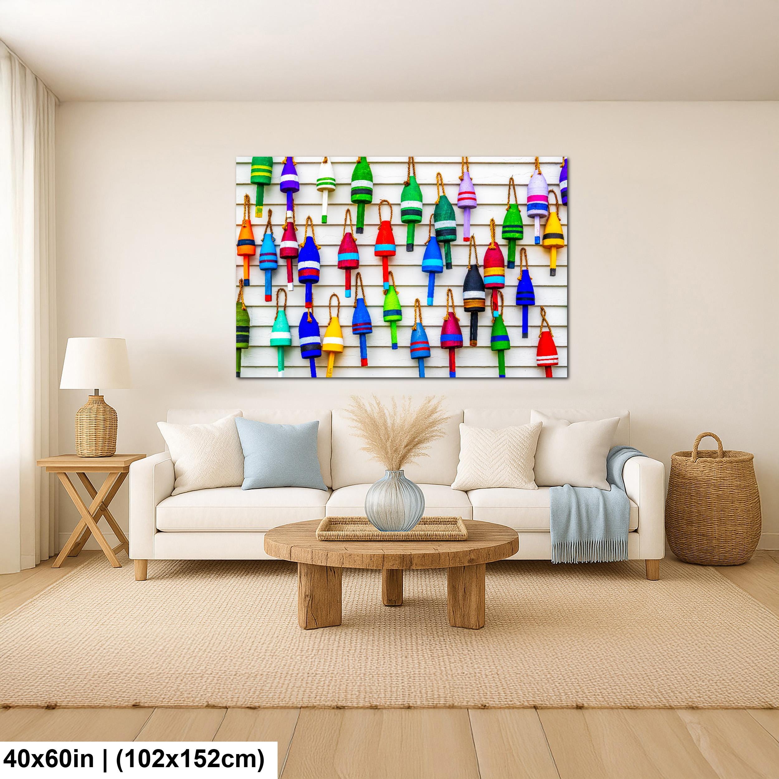 Colorful Lobster Buoys Wall Photography Print, Isle au Haut Acadia National Park Maine, Nautical Coastal Decor