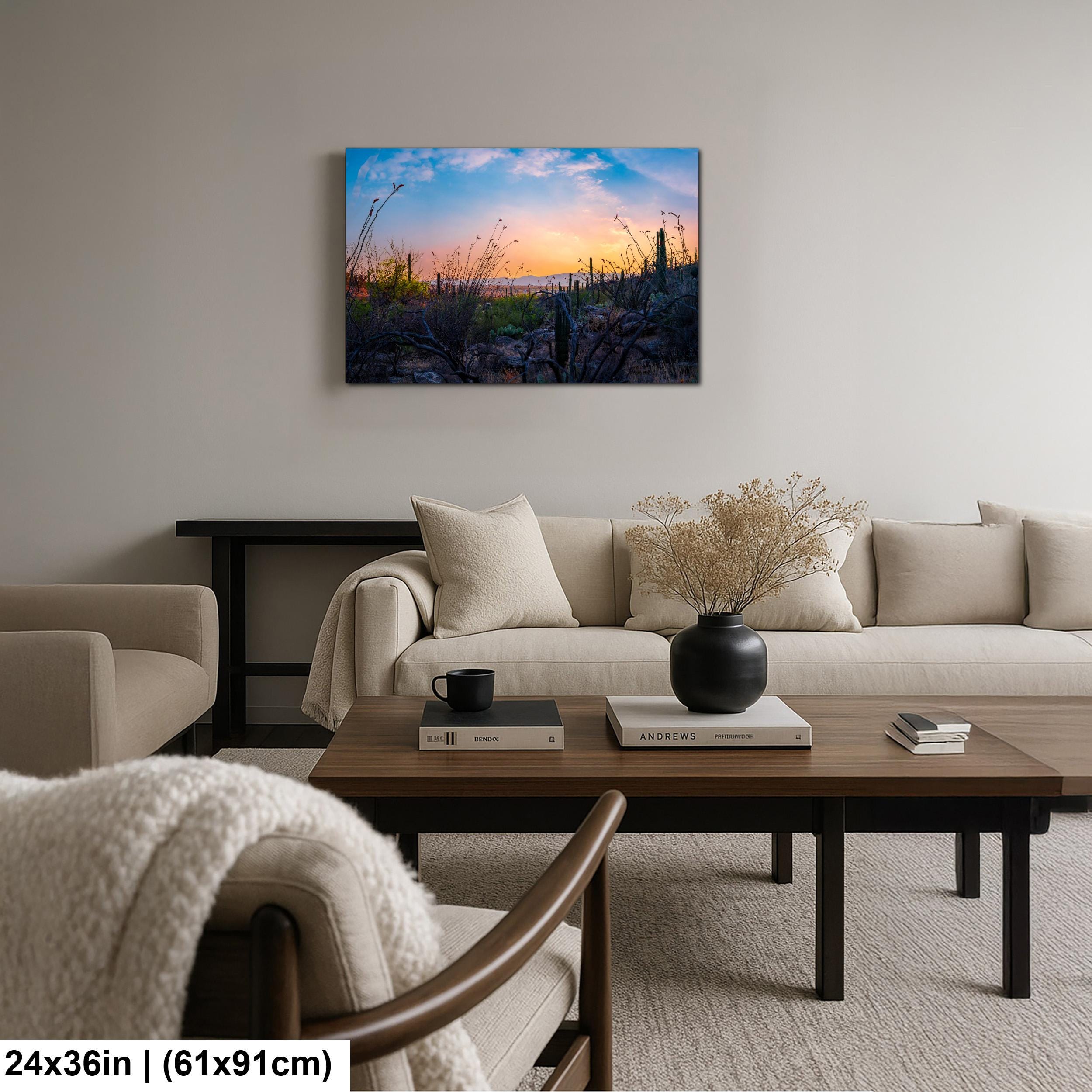 Sonoran Desert Sunset with Saguaros and Ocotillo - Saguaro National Park East Tucson Photography Print