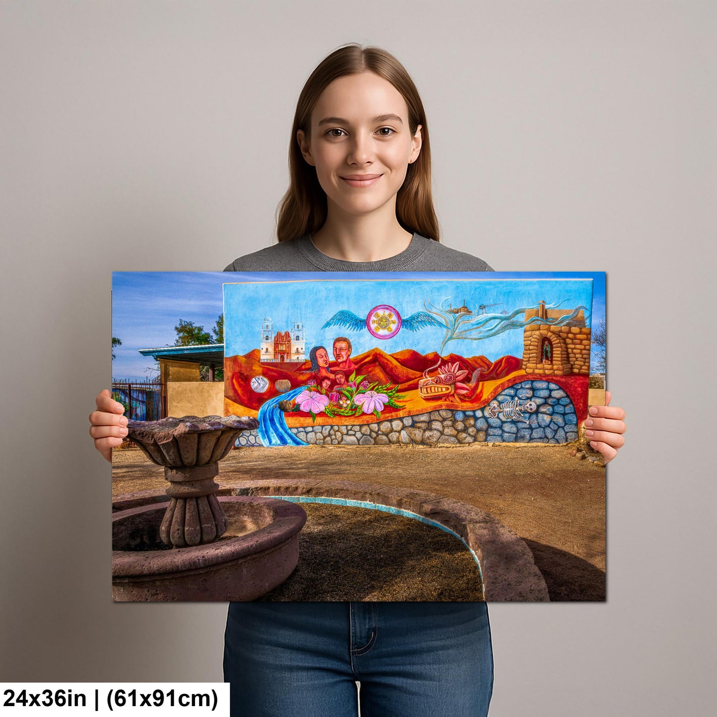 Tucson Mural - Cultural Heritage Mural With Fountain, Photography Print Wall Art