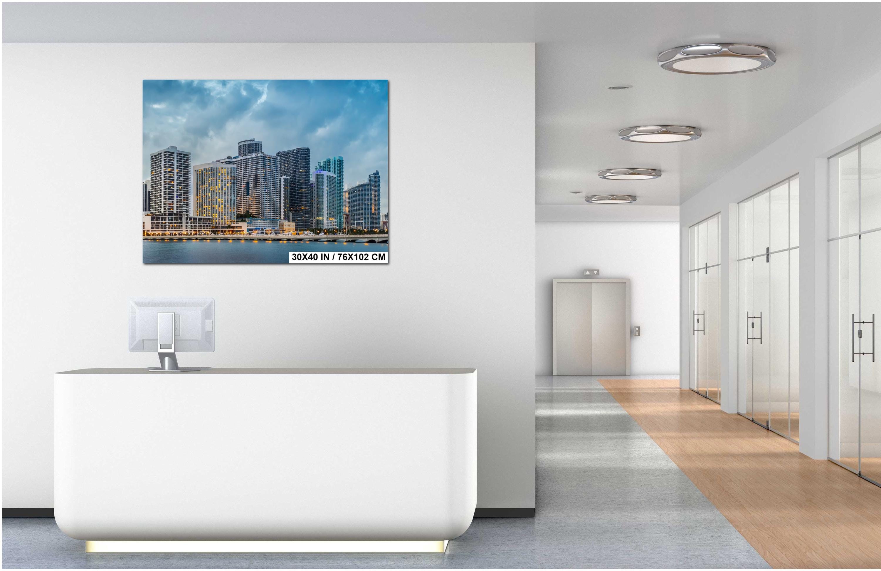 Miami Skyline Print - Biscayne Bay Art | Blue Hour Wall Art, Urban Coastal Canvas