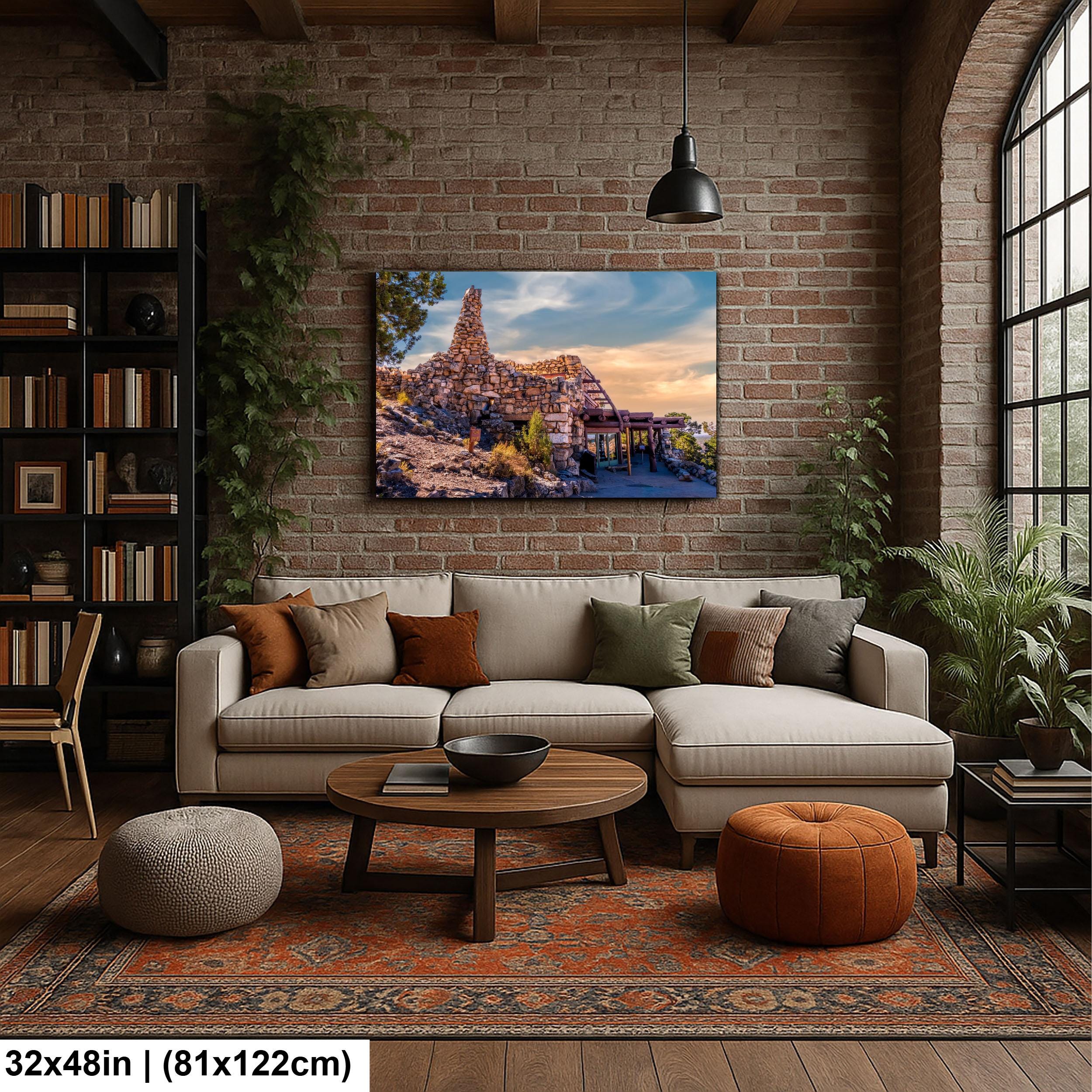 Desert View Watchtower Stone Building at Sunset - Grand Canyon National Park Arizona Photography Print
