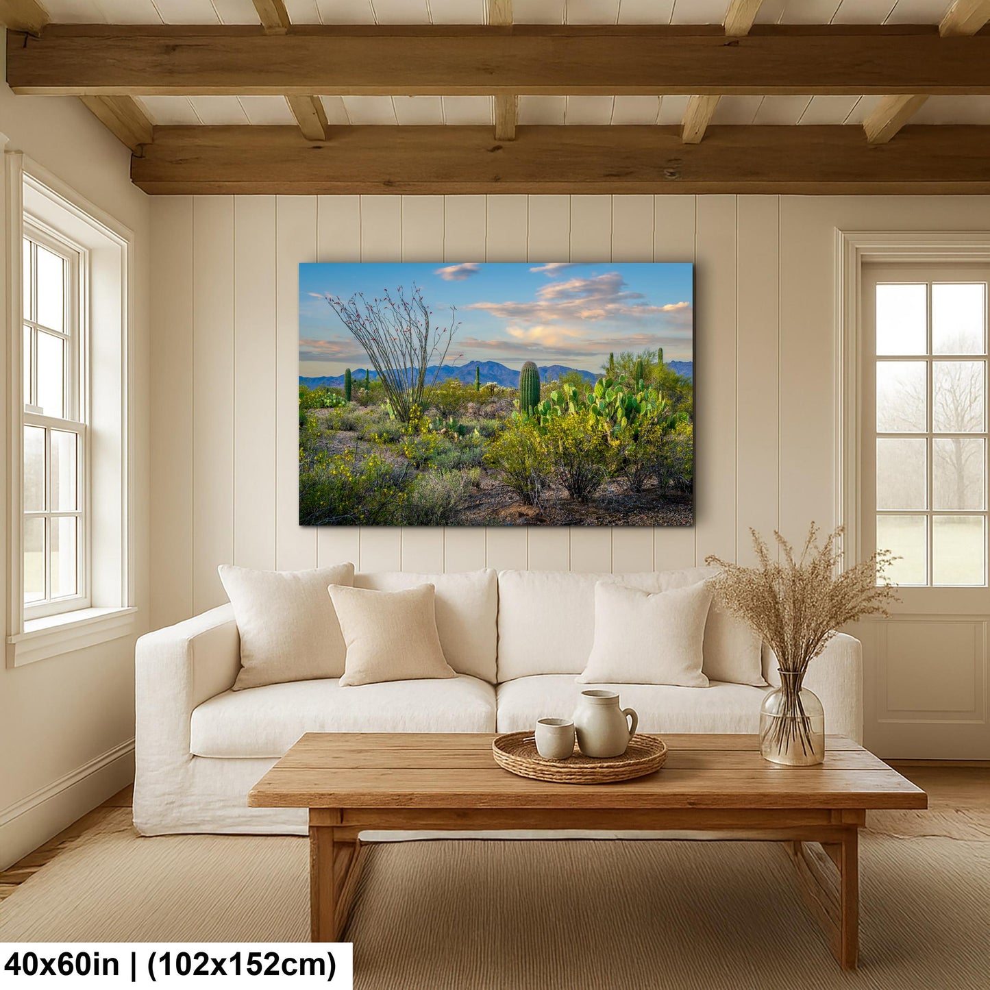 Sonoran Desert Wildflowers with Saguaros Photography Print, Tucson Arizona Landscape, Southwest Wall Art Decor