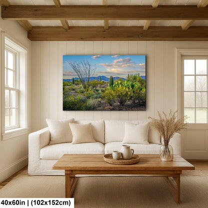 Sonoran Desert Wildflowers with Saguaros Photography Print, Tucson Arizona Landscape, Southwest Wall Art Decor