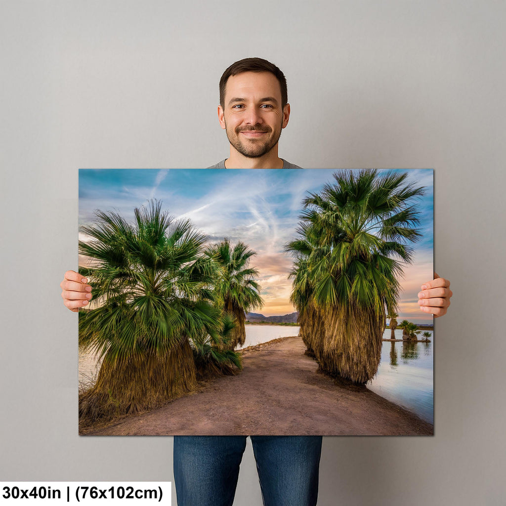 Oasis Palms: Mittry Lake Yuma AZ Desert Sunset Landscape Photo Wall Art